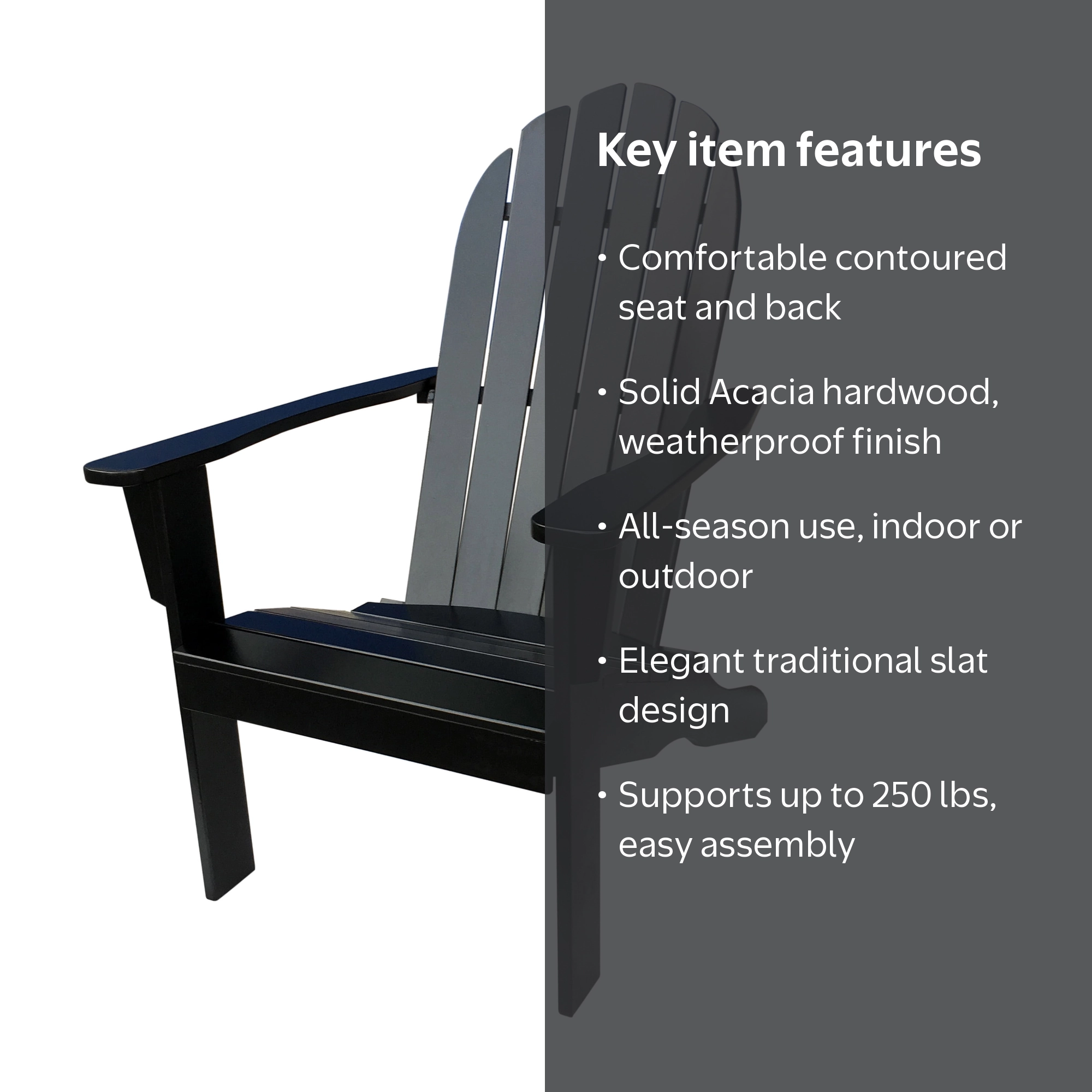 Free Shipping! Mainstays Outdoor Adirondack Chair Black, Solid