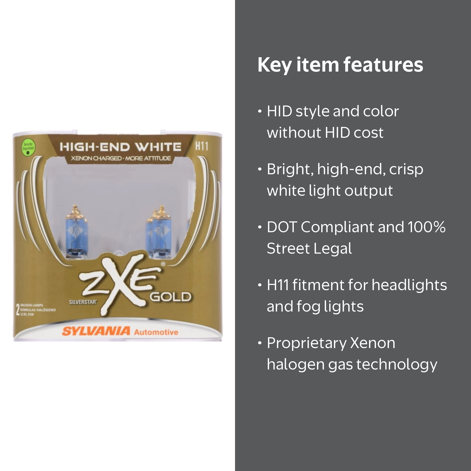 Sylvania H11 SilverStar zXe Gold Halogen Headlight Bulb, Pack of 2