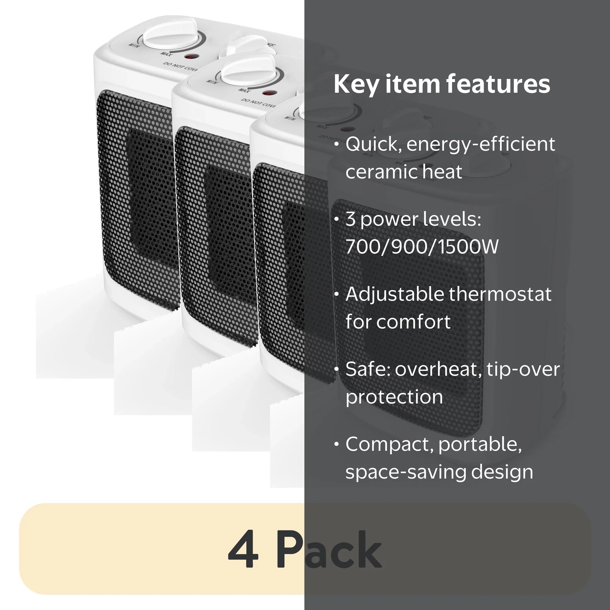 4 pack) Mainstays 1500W Ceramic Fan-Forced Electric Space Heater