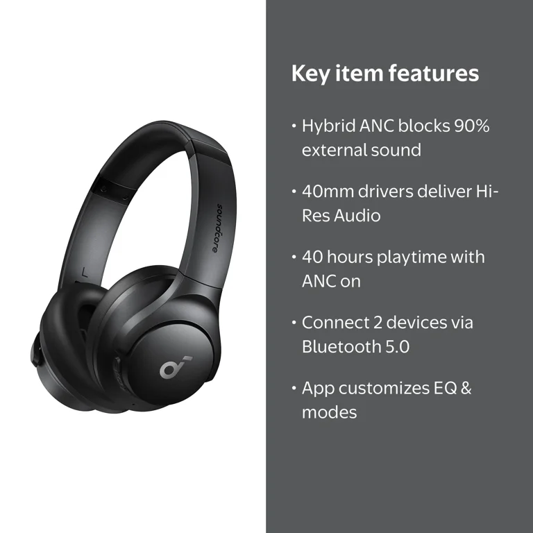 Soundcore Q20i Wireless Headphones, Noise Cancelling, Hi-Res Audio