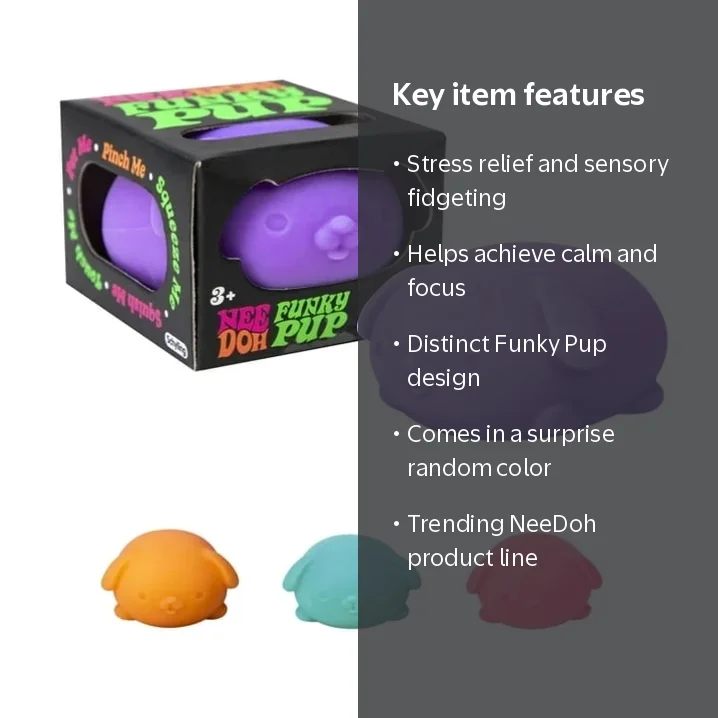 schylling, NeeDoh Funky Pup, One Random Color, Soft Squishy Dog