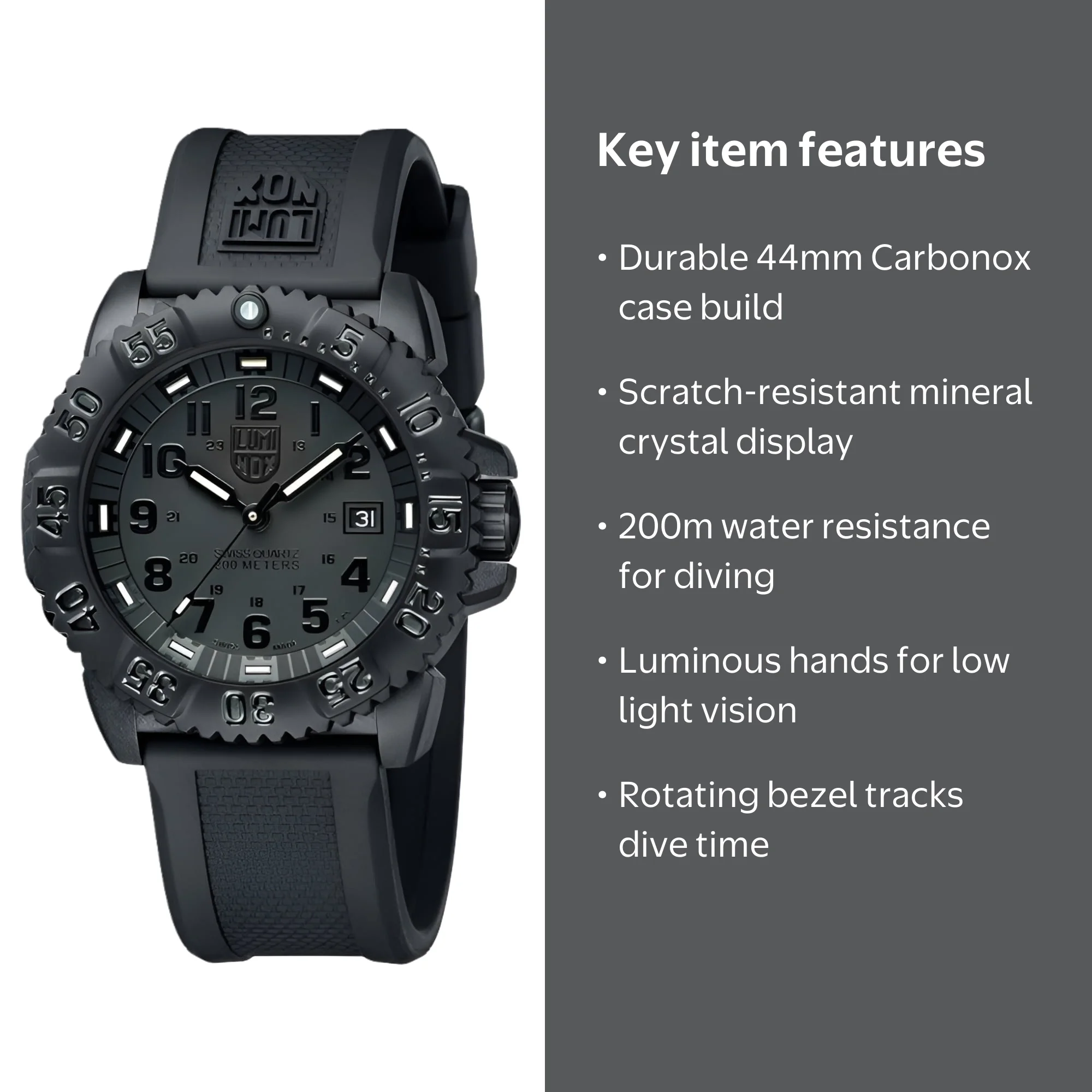 Luminox 3051 BLACKOUT EVO Navy SEAL Swiss Dive Watch, 44mm Case