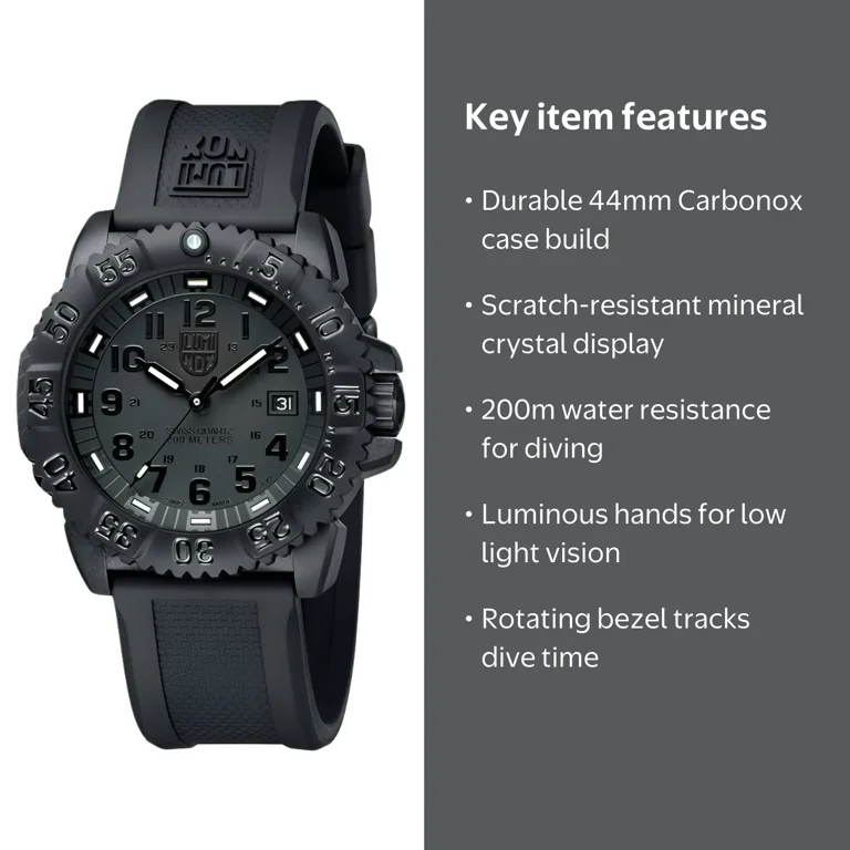Luminox 3051 BLACKOUT EVO Navy SEAL Swiss Dive Watch, 44mm Case