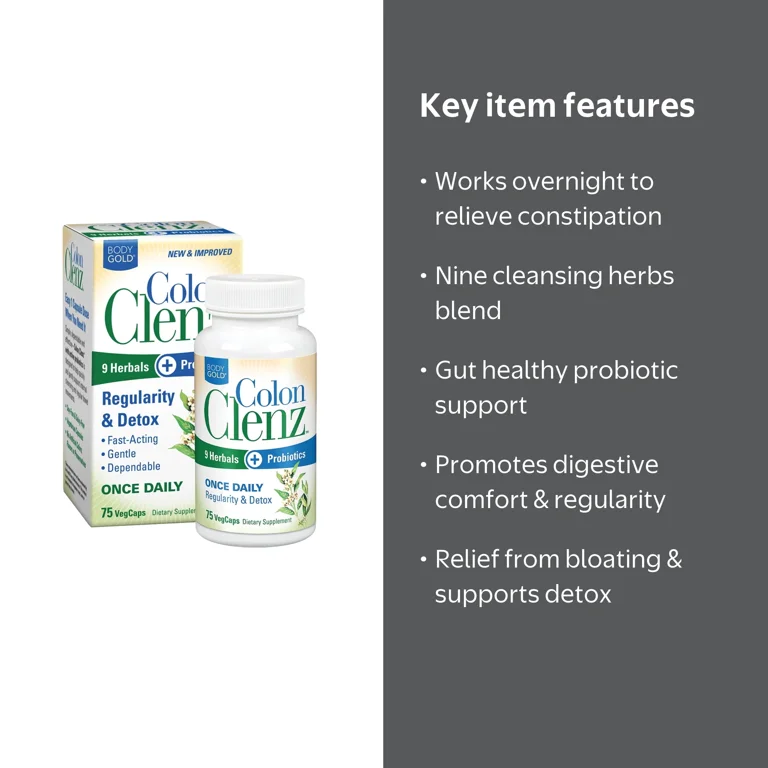 BodyGold Colon Clenz Regularity & Detox Formula, 75 CT, Once Daily