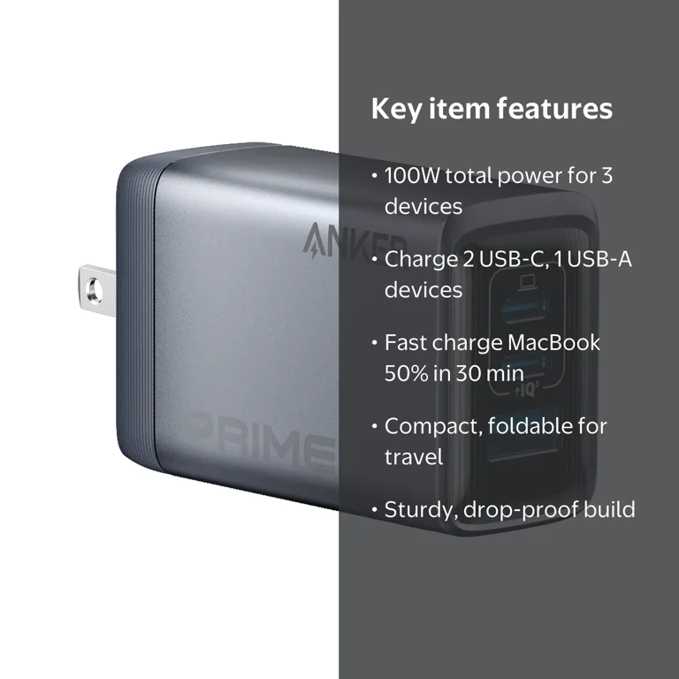 Anker Prime Charger (100W, 3 Ports, GaN) - Walmart.com
