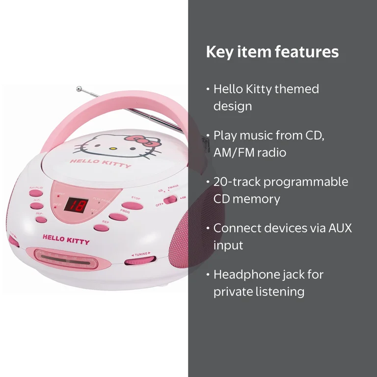 Hello Kitty Stereo CD Boombox with AM/FM Radio - Walmart.com