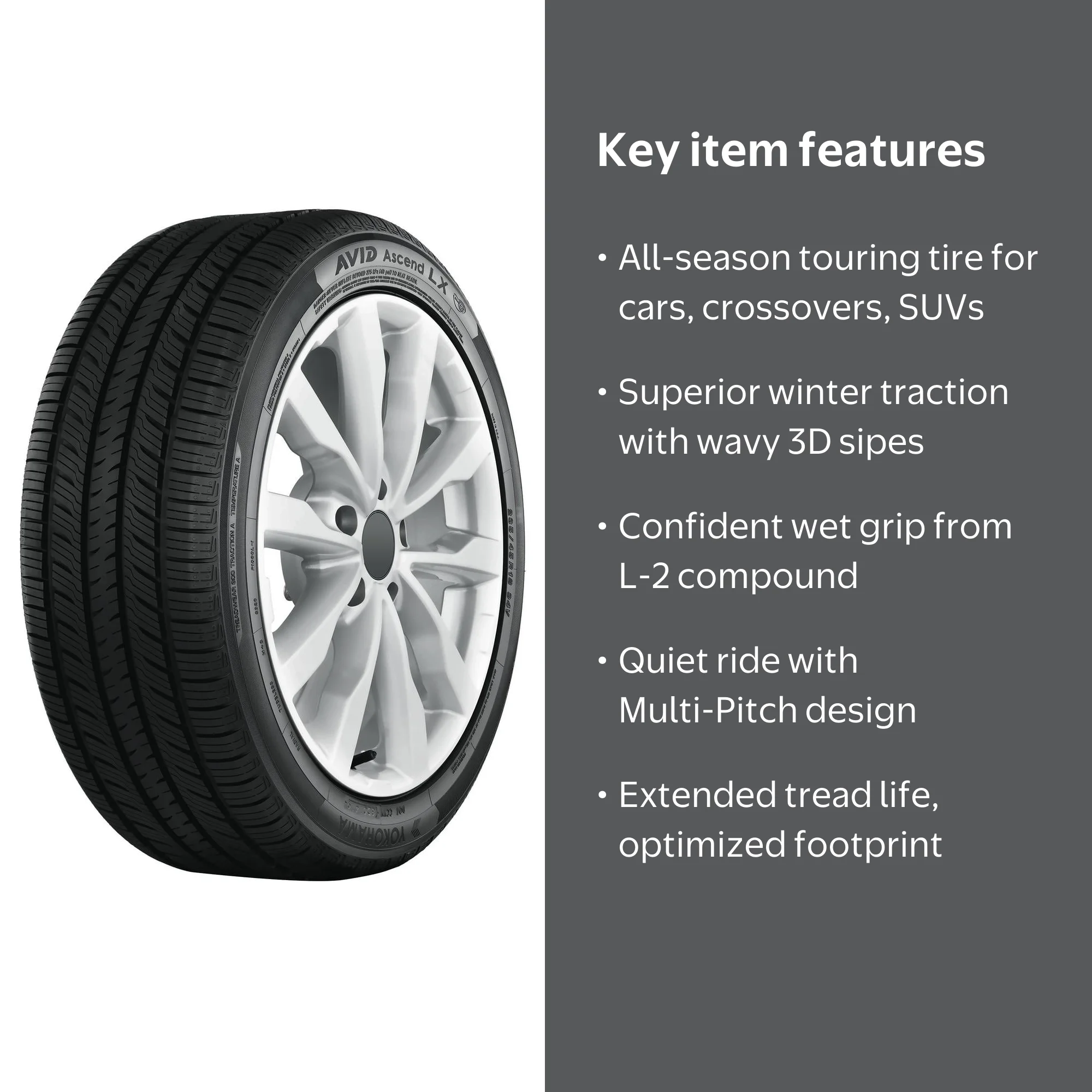 Yokohama Avid Ascend LX 225/55R18 98H All-Season Tire with