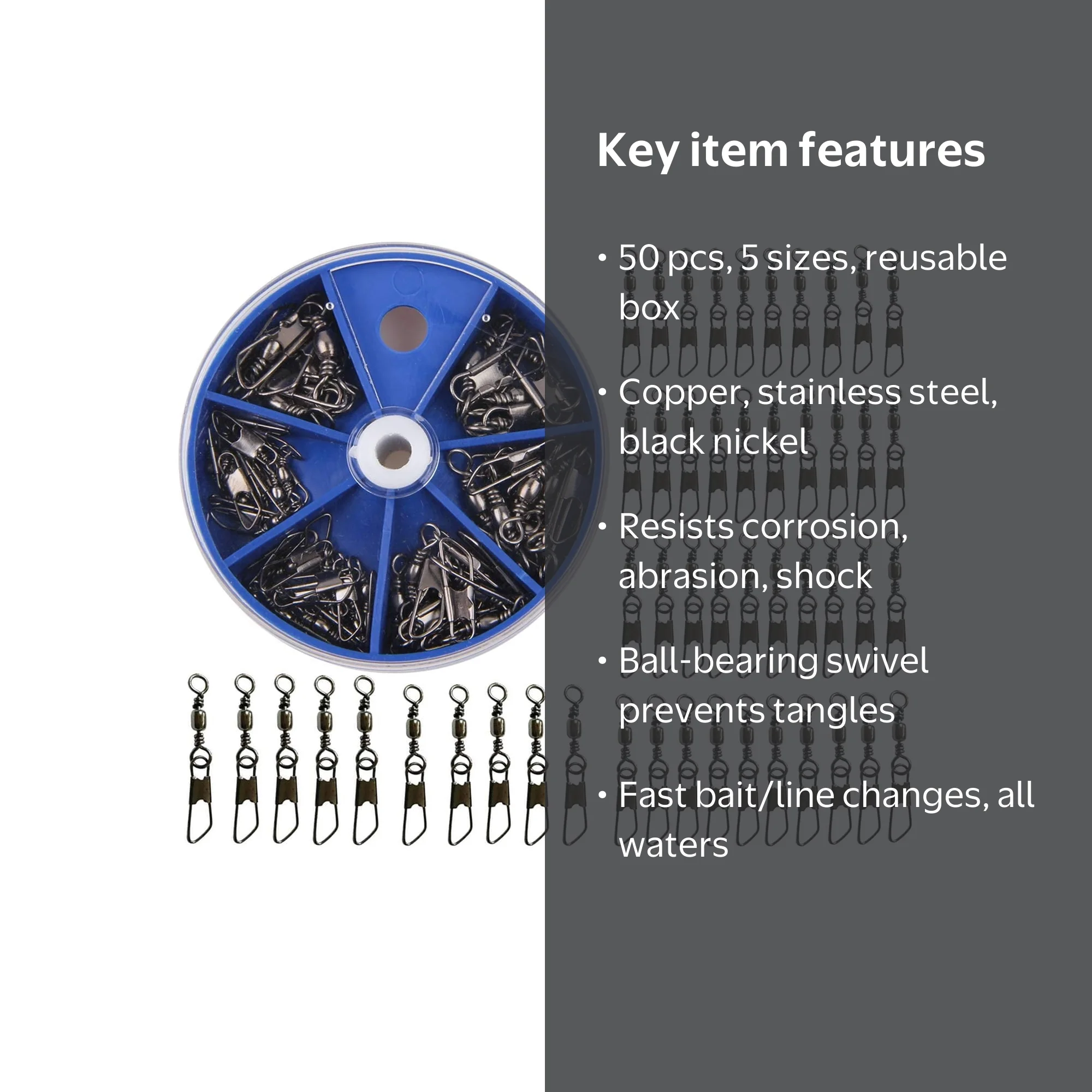 VanRolldex, Barrel Swivel Snap Kit, 50 Pieces, Black - Walmart.com