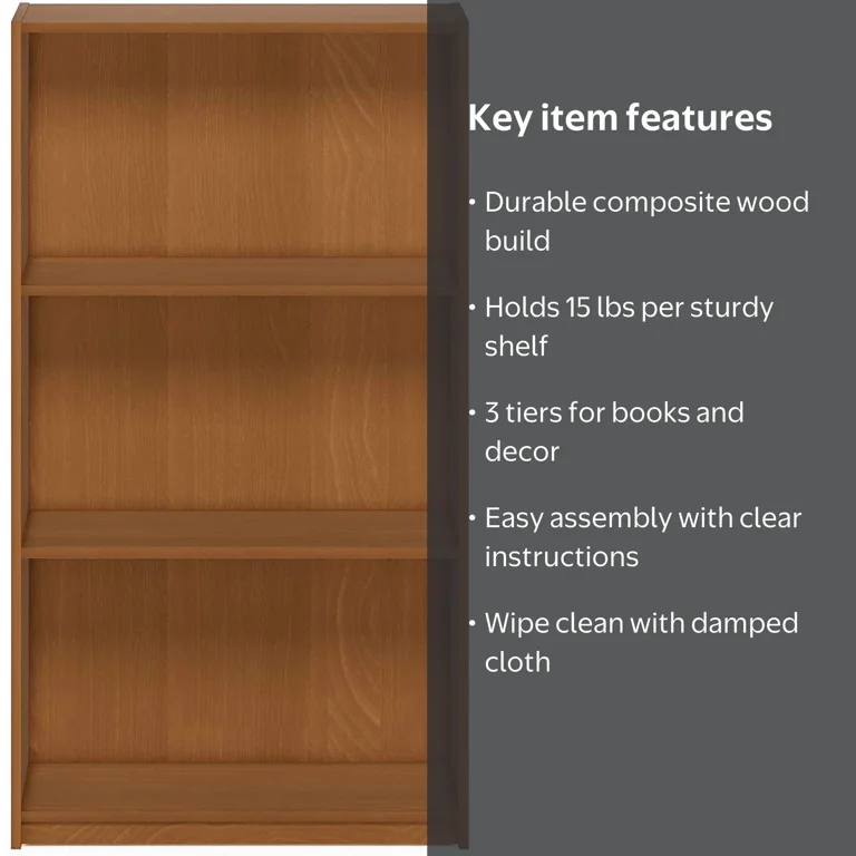 Furinno, Bookcase, 3-Tier Storage Shelves, Natural Oak - Walmart.com