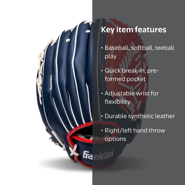 Franklin Sports Field Master Baseball + Softball Glove, 13 in, USA