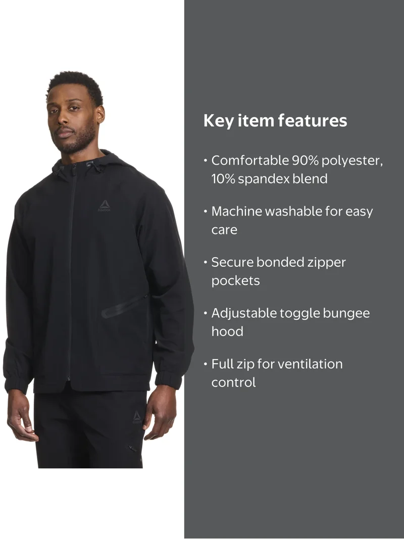 Reebok Men's Infinity Performance Full Zip Woven Jacket with Hood