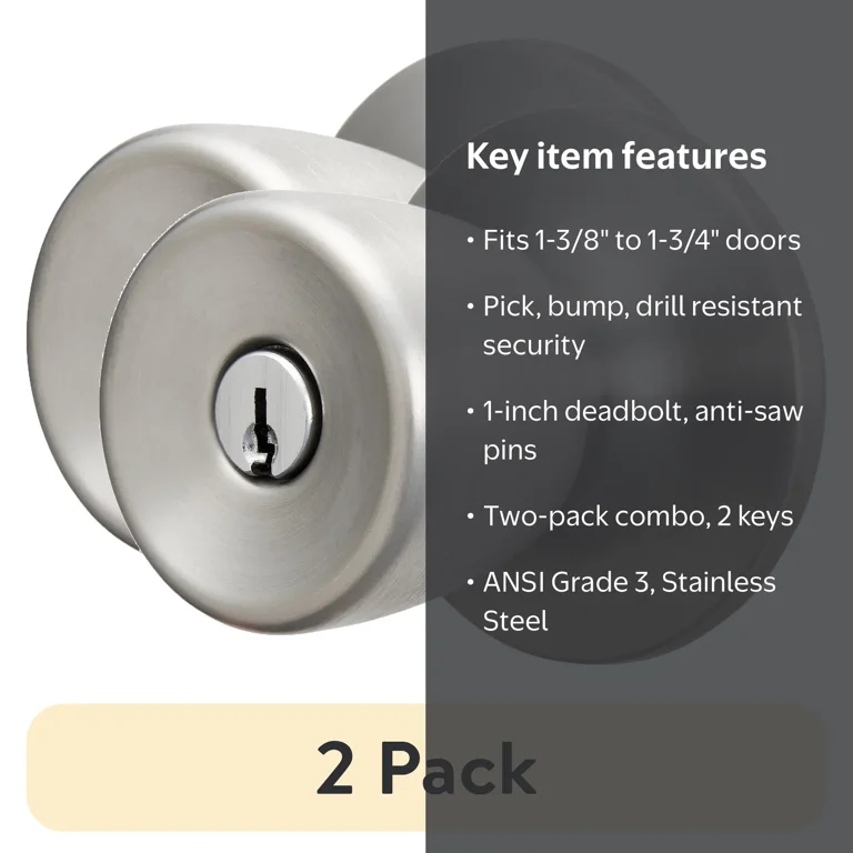 2 pack) Hyper Tough Keyed Entry Tulip Style Doorknob and Deadbolt