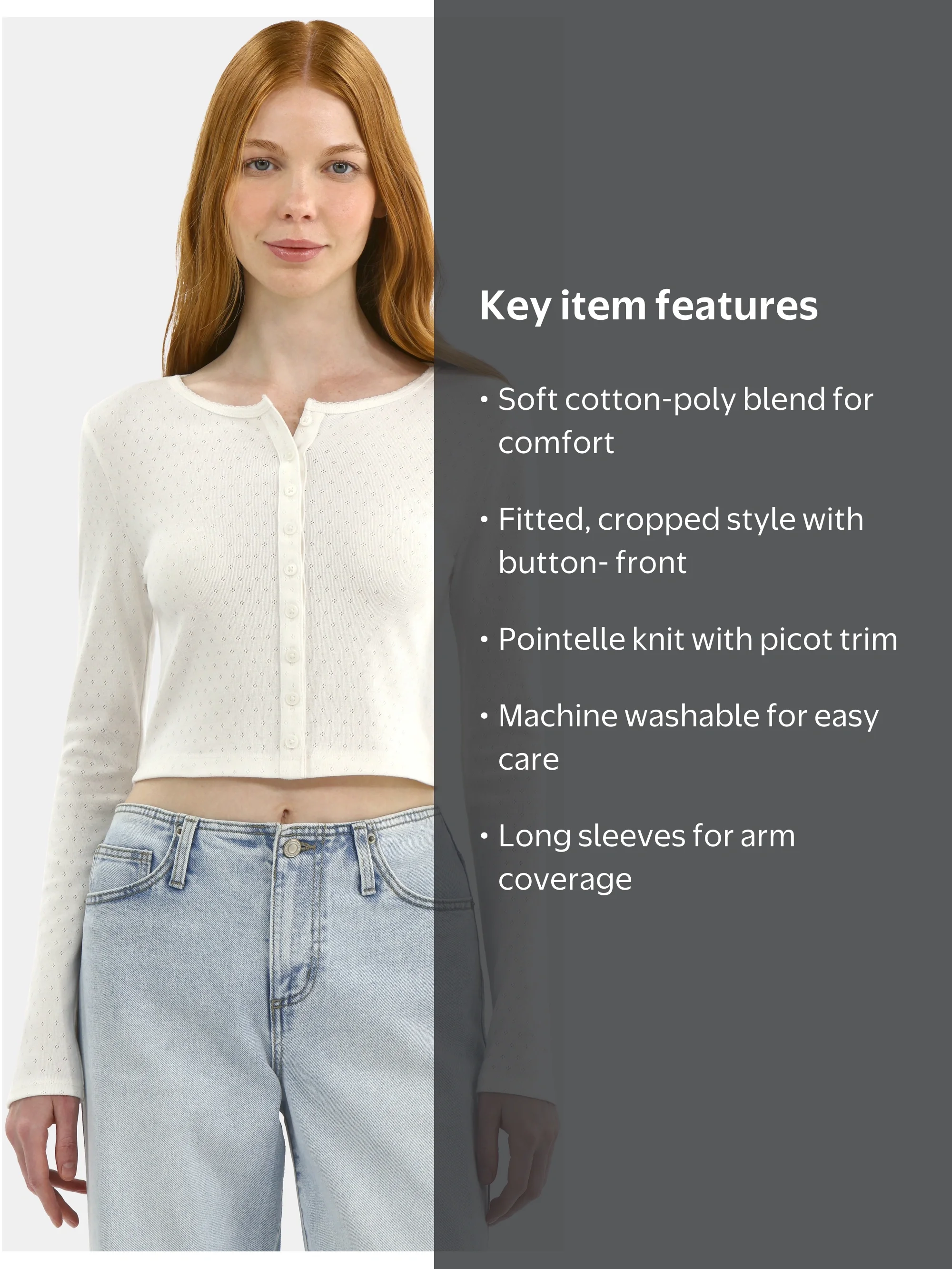 No Boundaries Button-Front Pointelle Cardigan with Long Sleeves