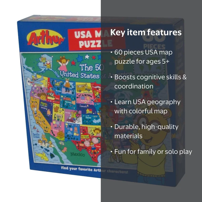 Cra-Z-Art USA 60pc Kids Learning Map Puzzle - Arthur United States