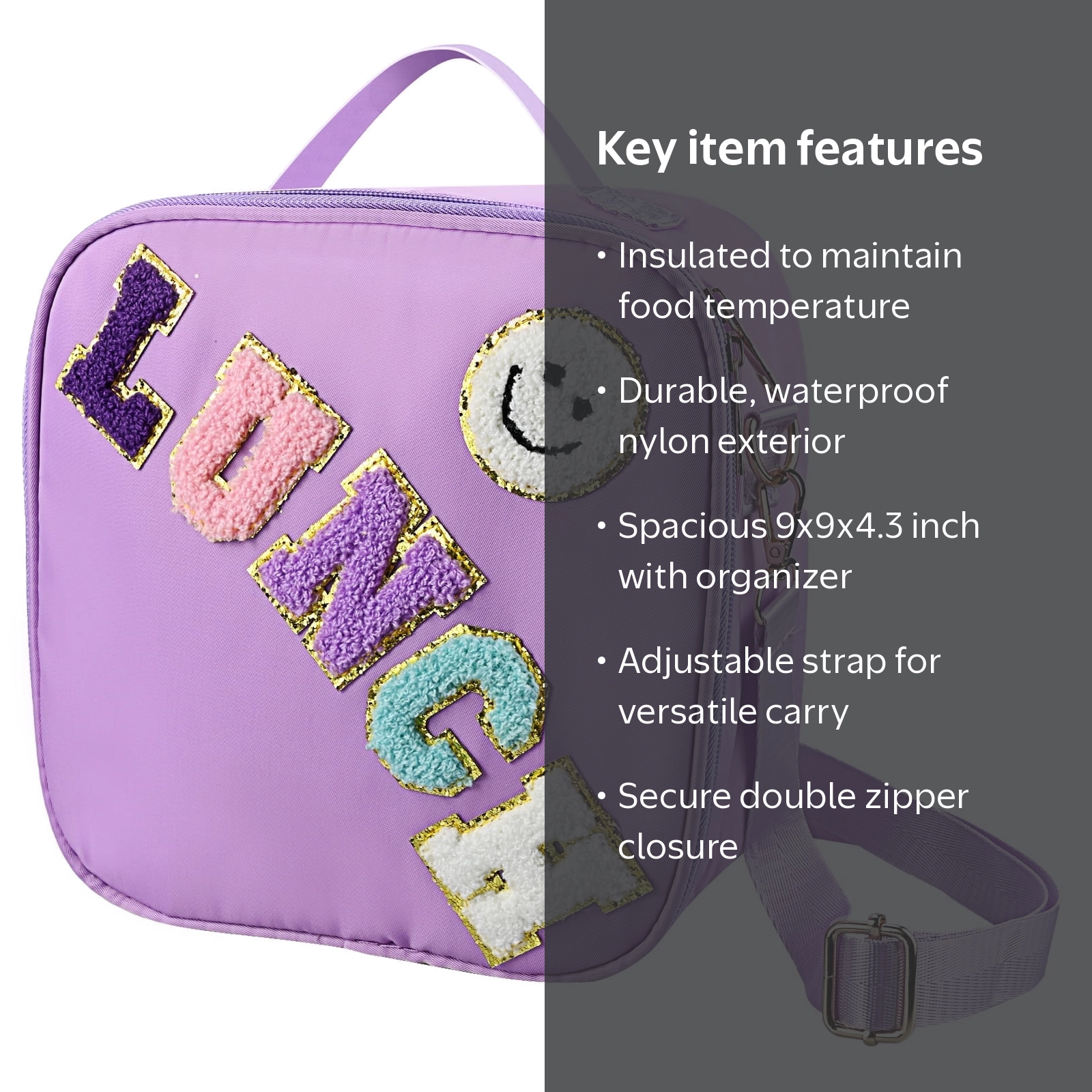 Smiley Nylon Insulated Lunch Bag with Adjustable Shoulder Strap