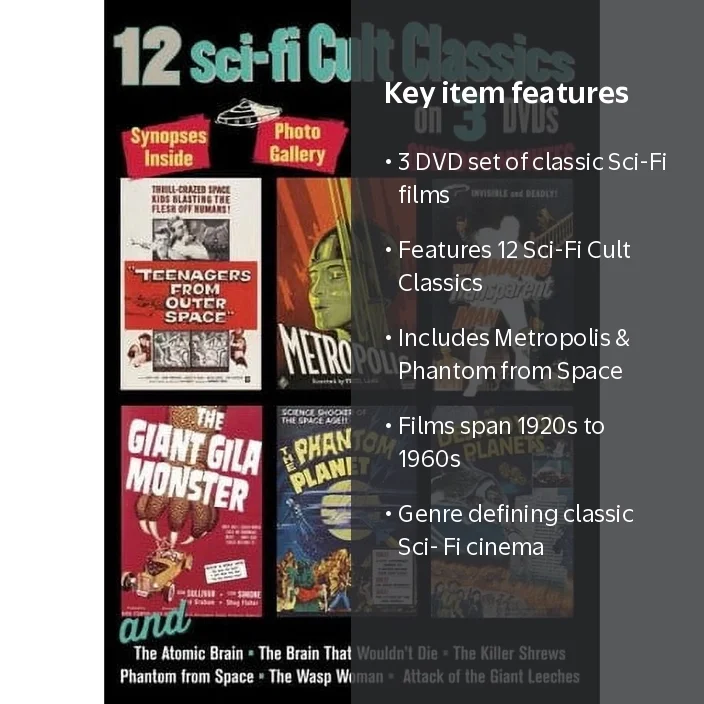 Film Chest, 12 Sci-Fi Cult Classics DVD Set, Includes Metropolis