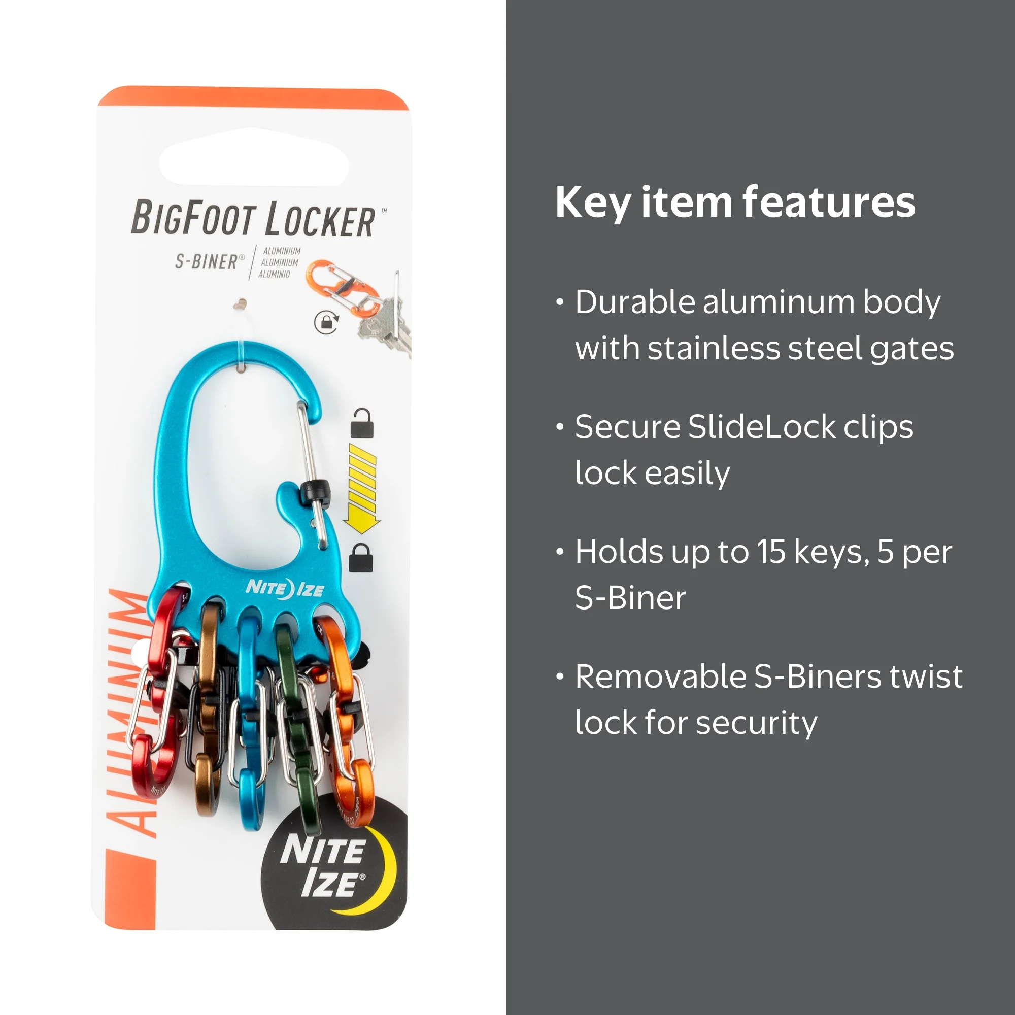 Nite Ize BigFoot Locker KeyRack Aluminum Assorted Key Organizer