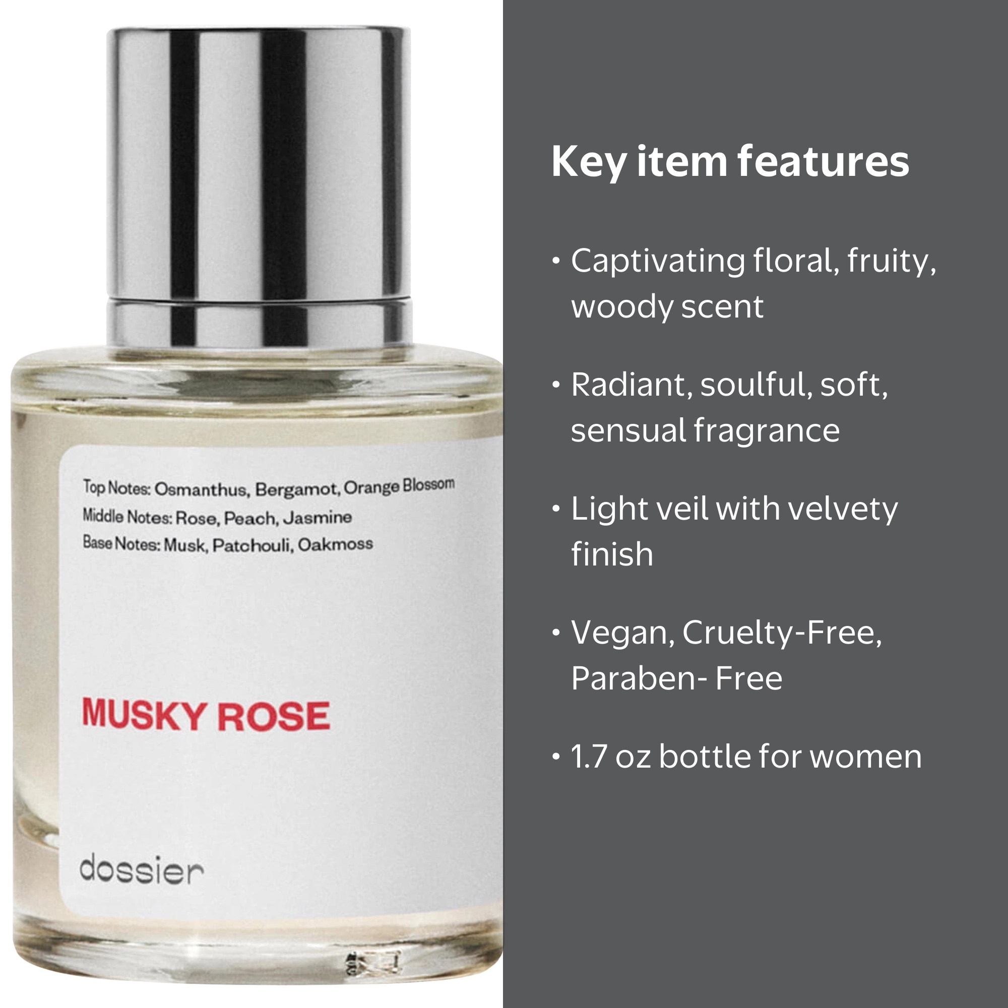 Dossier Musky Rose Eau De Parfum for Women 1.7 oz Inspired by