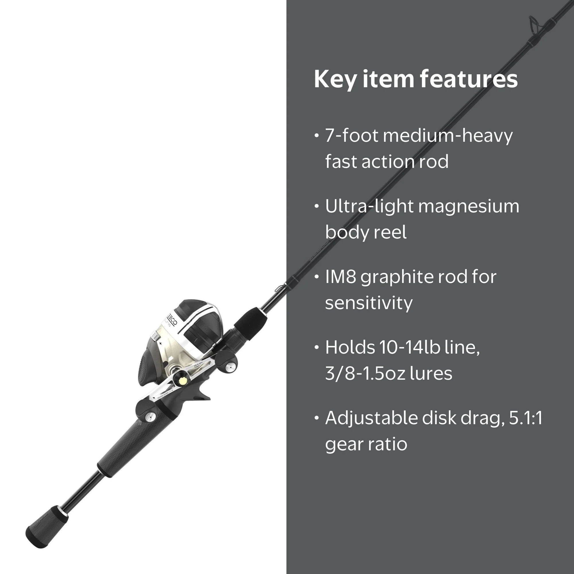 Zebco Bullet Mg Spincast Reel and Fishing Rod Combo, 7-Foot Rod 1