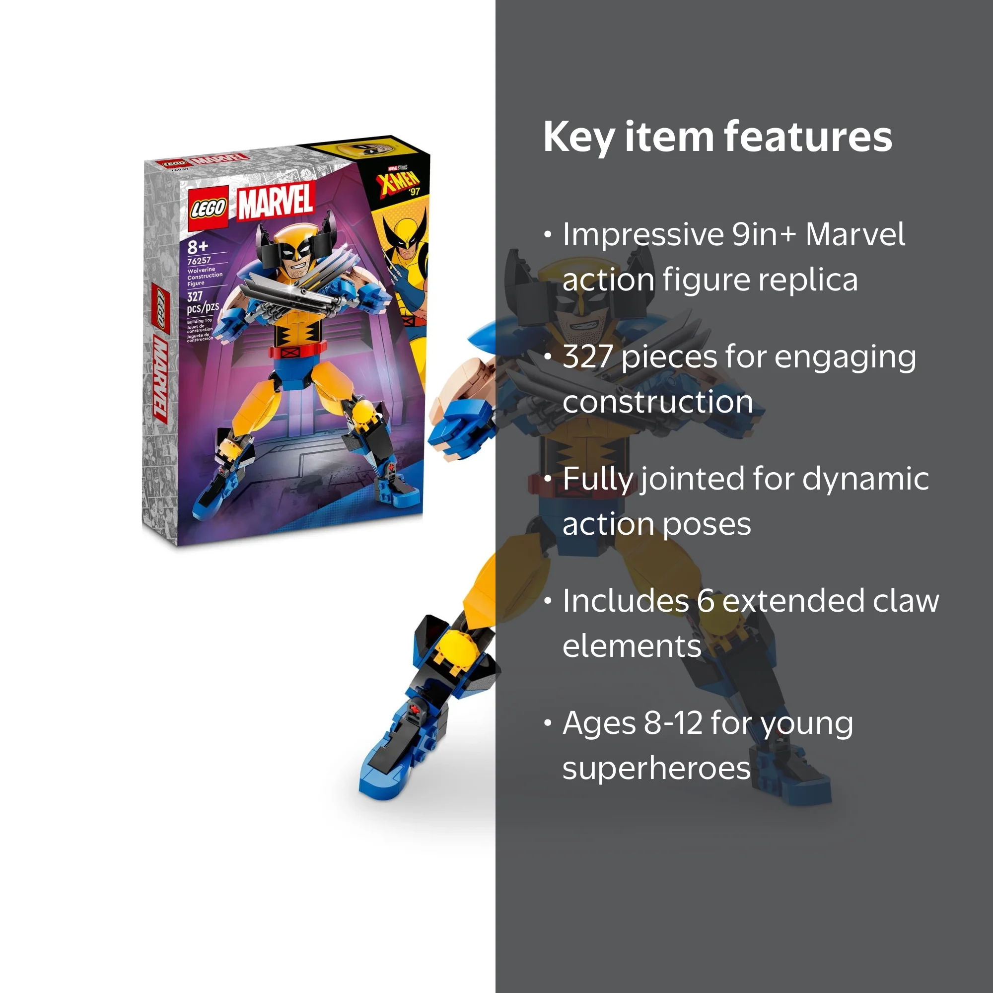 MARVEL　木製パネル　X-MEN　アメリカ直輸入 LEGO Marvel Wolverine Construction Figure 76257, Fully Jointed X