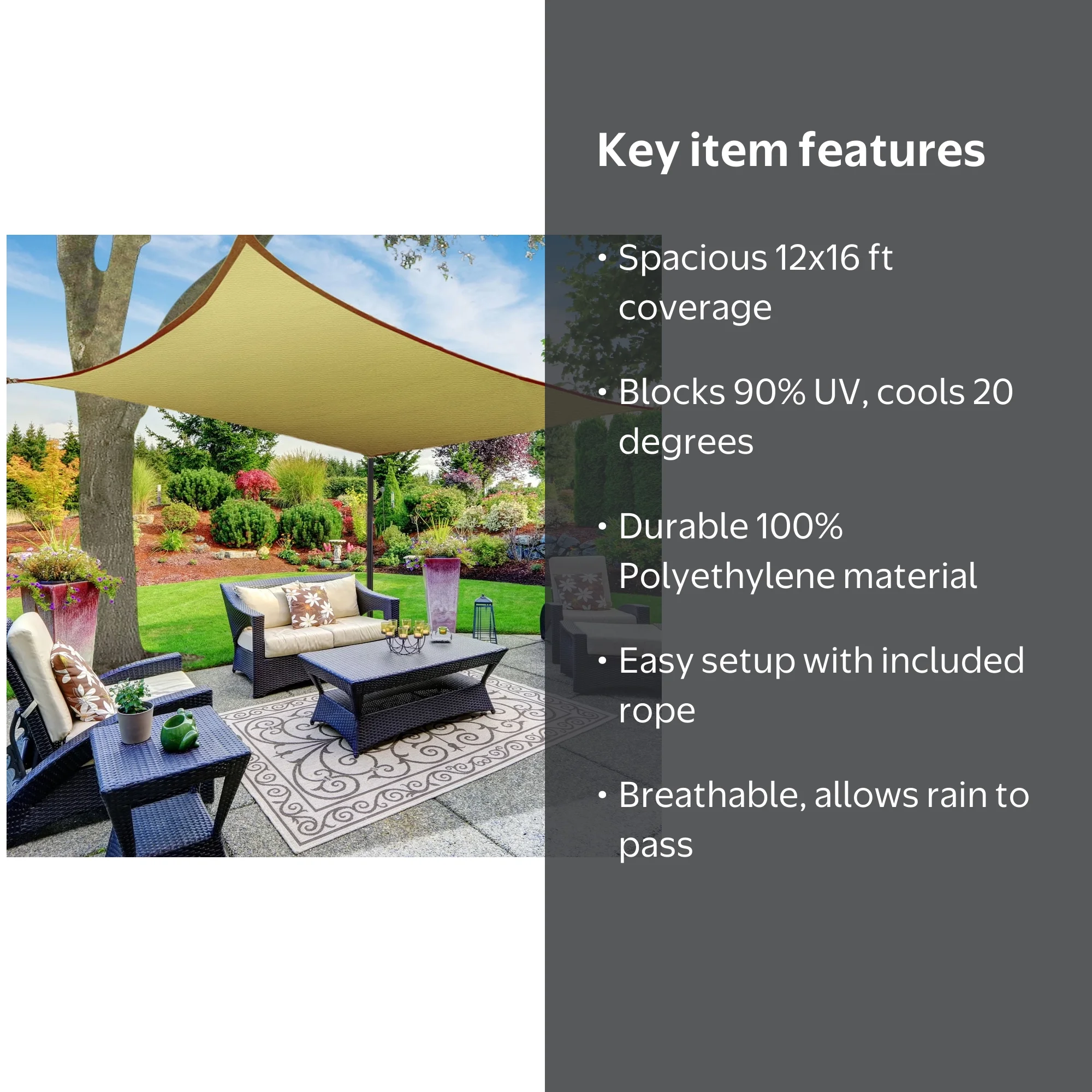Shadesheet by Boen Sun Shade Sail Canopy, Rectangle, 12'x16