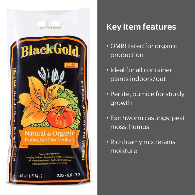 Black Gold Natural & Organic Potting Soil Plus Fertilizer, 16 Qt (pack of 1)