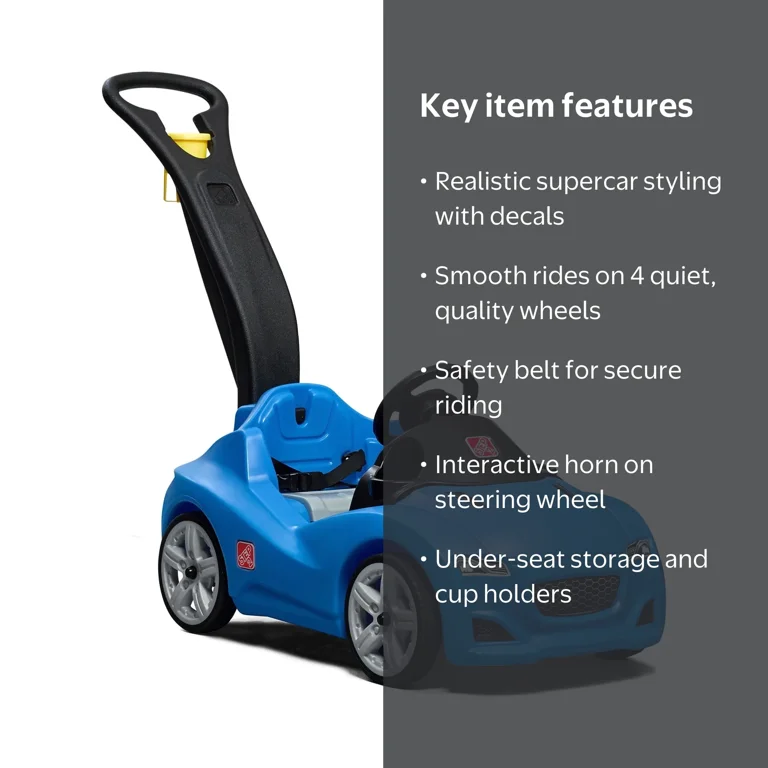 Step2 Baby Step Whisper Ride Buggy Handle, Blue Cruiser Push Car