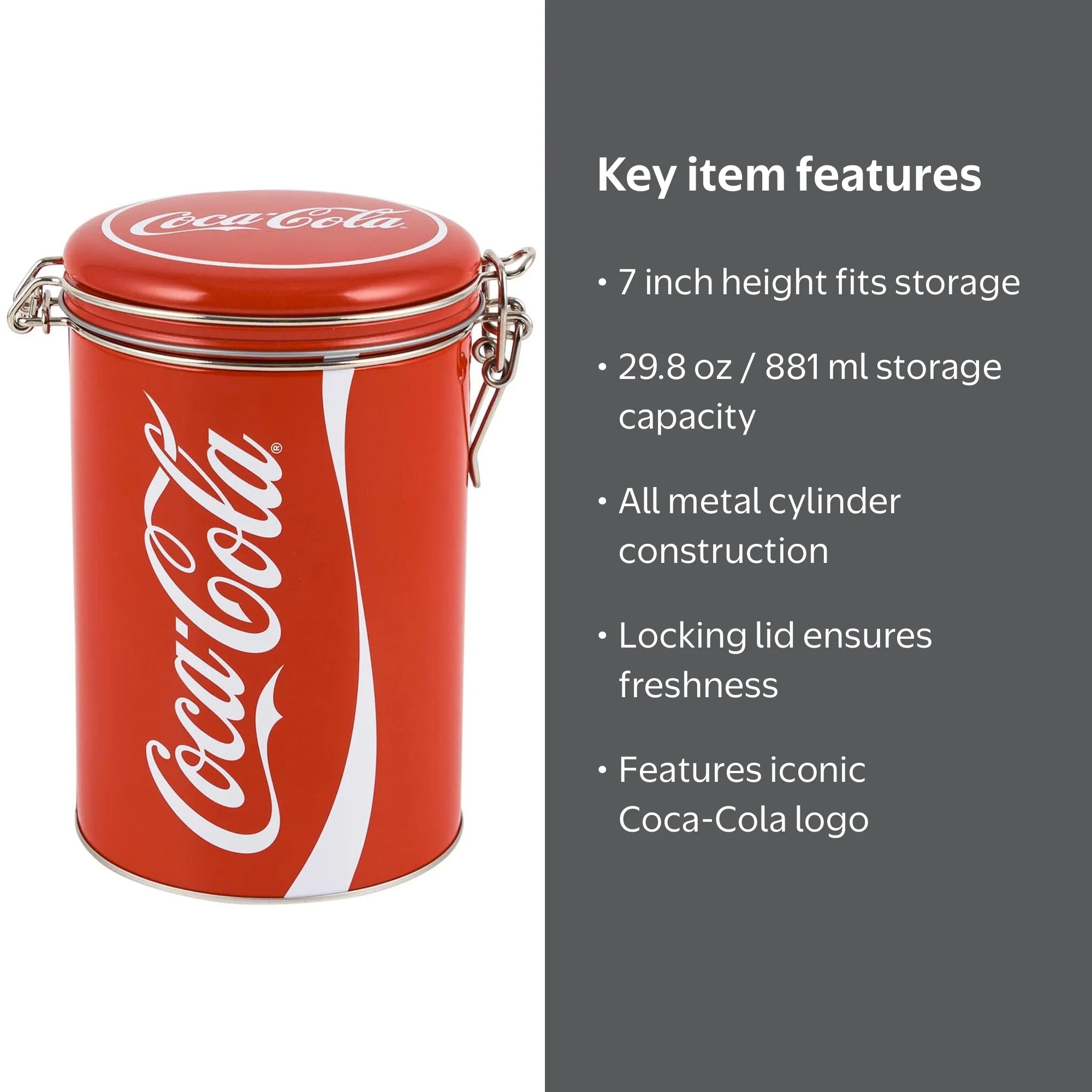 Coca-Cola 缶型　クッキージャー Coca-Cola Food Container Large Round Cylinder All Metal Locking