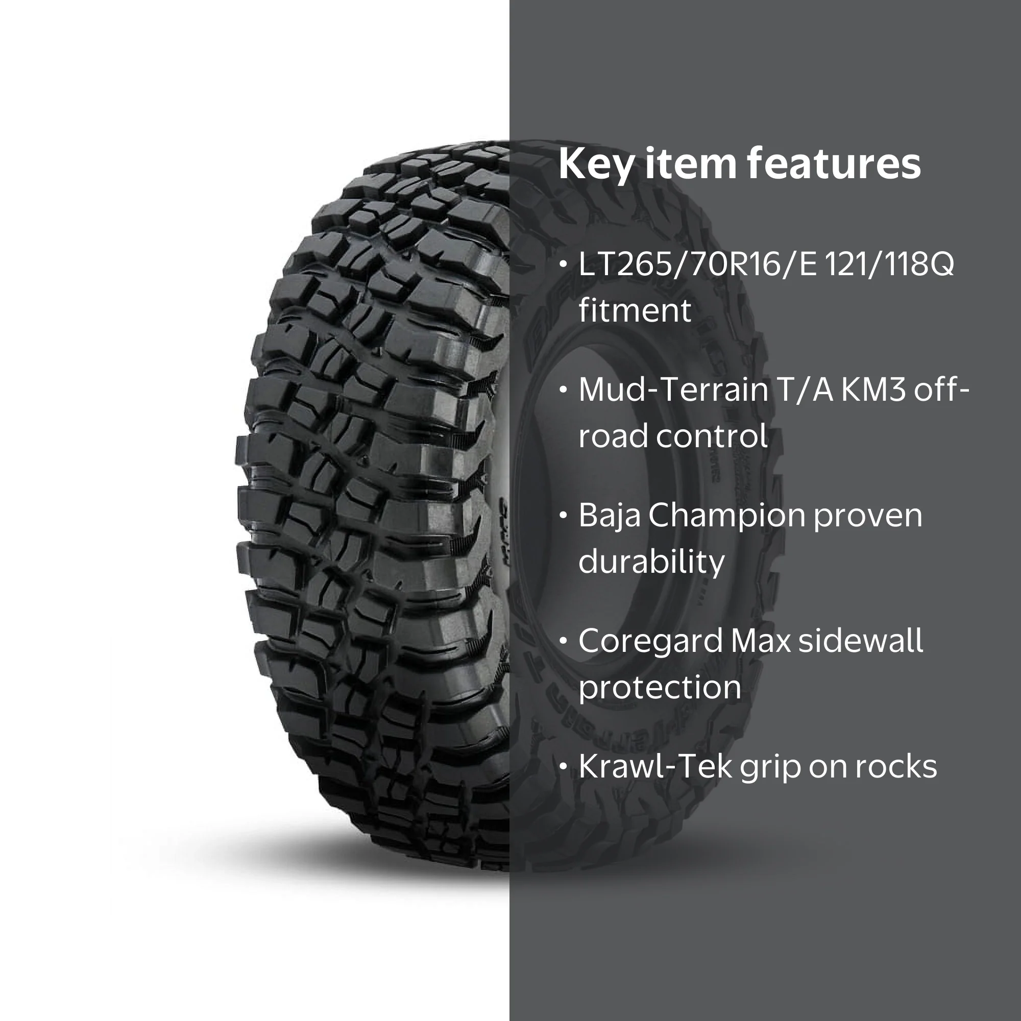 BFGoodrich Mud-Terrain T/A 16インチ 4本セット Free Shipping! BFGoodrich Mud-Terrain T/A KM3 Tire LT265/70R16/E