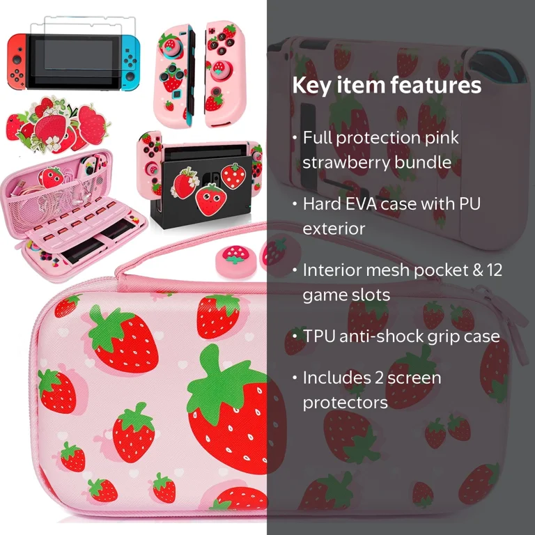 Trunple Cute Strawberry Carrying Case, Nintendo Switch 2017, Pink