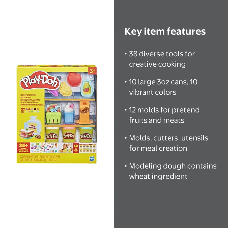 Play-Doh, Playset, Fridge Fun, 38 Kitchen Tools, 10 Large 3 oz