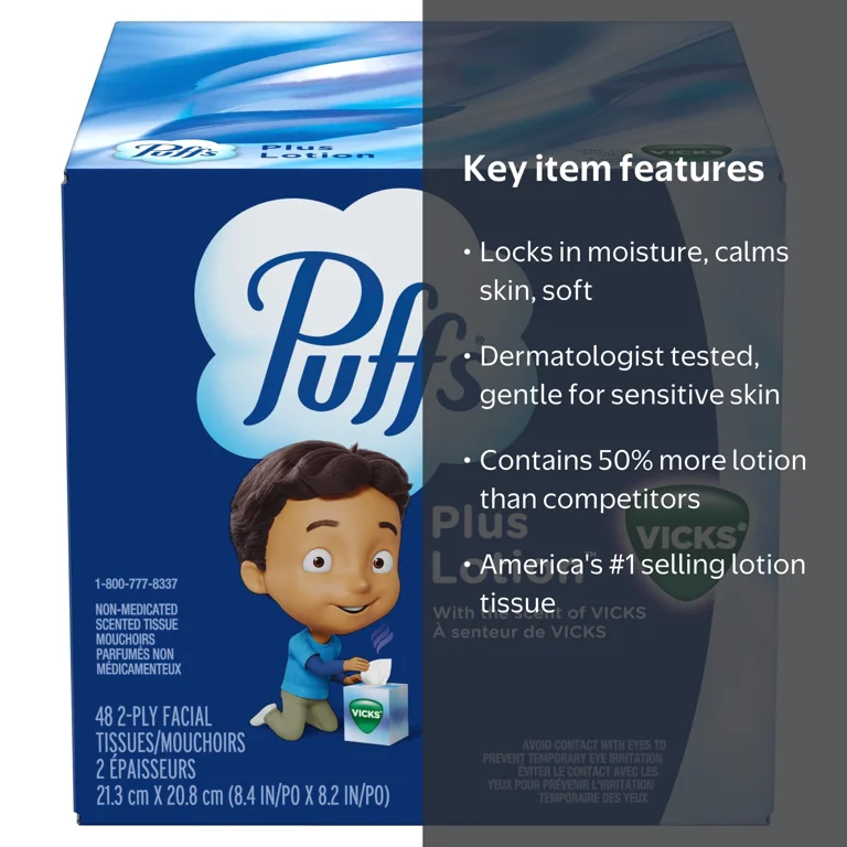Puffs, Facial Tissues Plus Lotion, 1 Count, Scent of Vicks