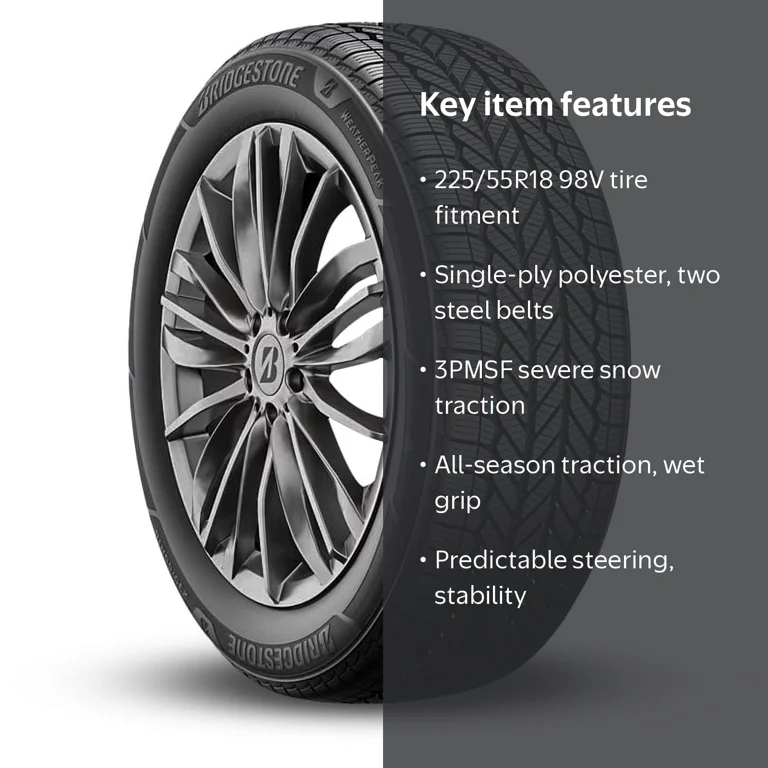 1 Bridgestone WeatherPeak 225/55R18 98V All Season 3PMSF Rated 70K
