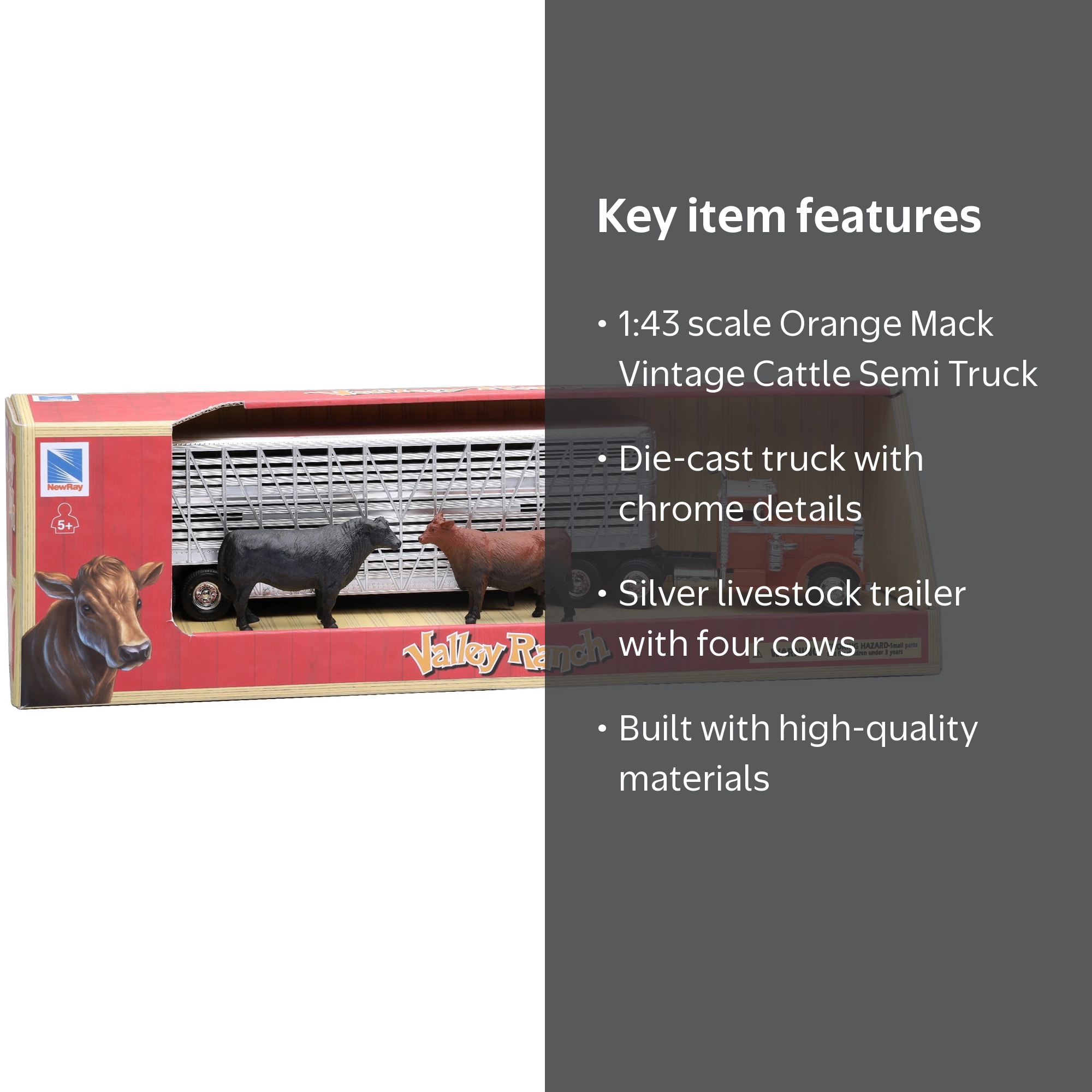 New-Ray 1:43 Scale Orange Mack Vintage Cattle Semi Truck & Trailer New-Ray 1:43 Scale Orange Mack Vintage Cattle Semi Truck & Trailer