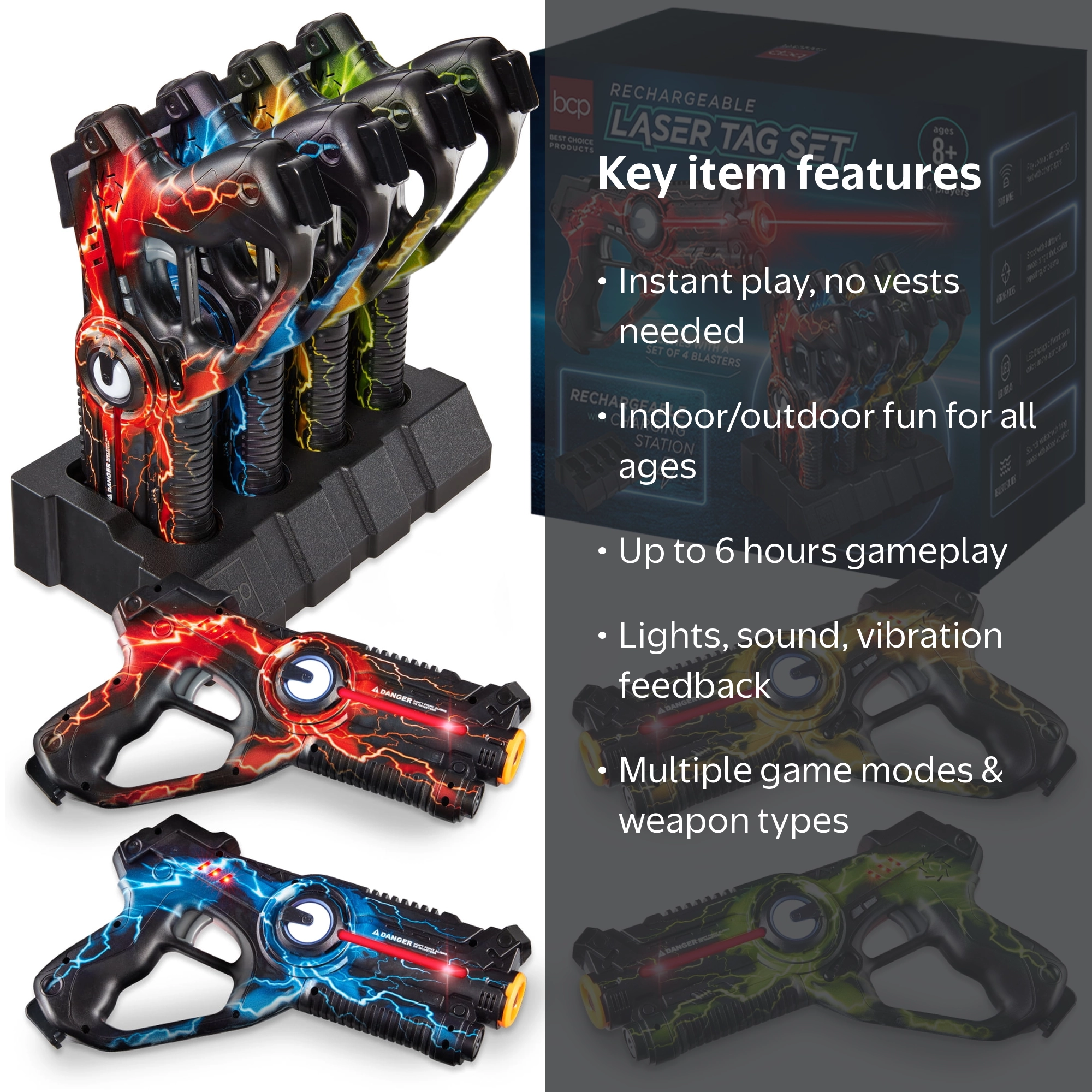 Best Choice Products Rechargeable Laser Tag Set, 4 Blasters
