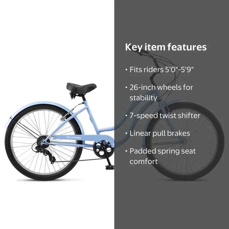 schwinn cruiser bicycles walmart Mikko 7 Bike, 26 Inch Bike for Women and Men, 7-Speed Beach Cruiser Bicycle, Linear Pull Brakes, Comfortable Padded Seat, Upright Riding Position, Adult Bicycle : Sports & Outdoors Enjoy the ride with the Schwinn Mikko Cruiser Schwinn Mikko 7-speed Cruiser Bike,