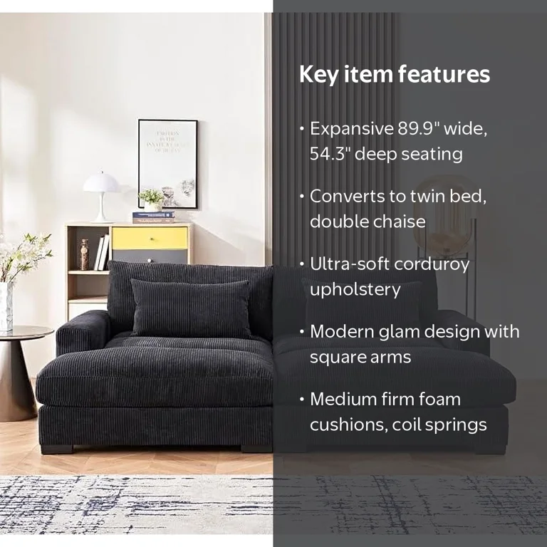 Uspridefurniture 54'' Depth Deep Seated Sofa, Double Chaise, Corduroy Upholstery, S5847-S
