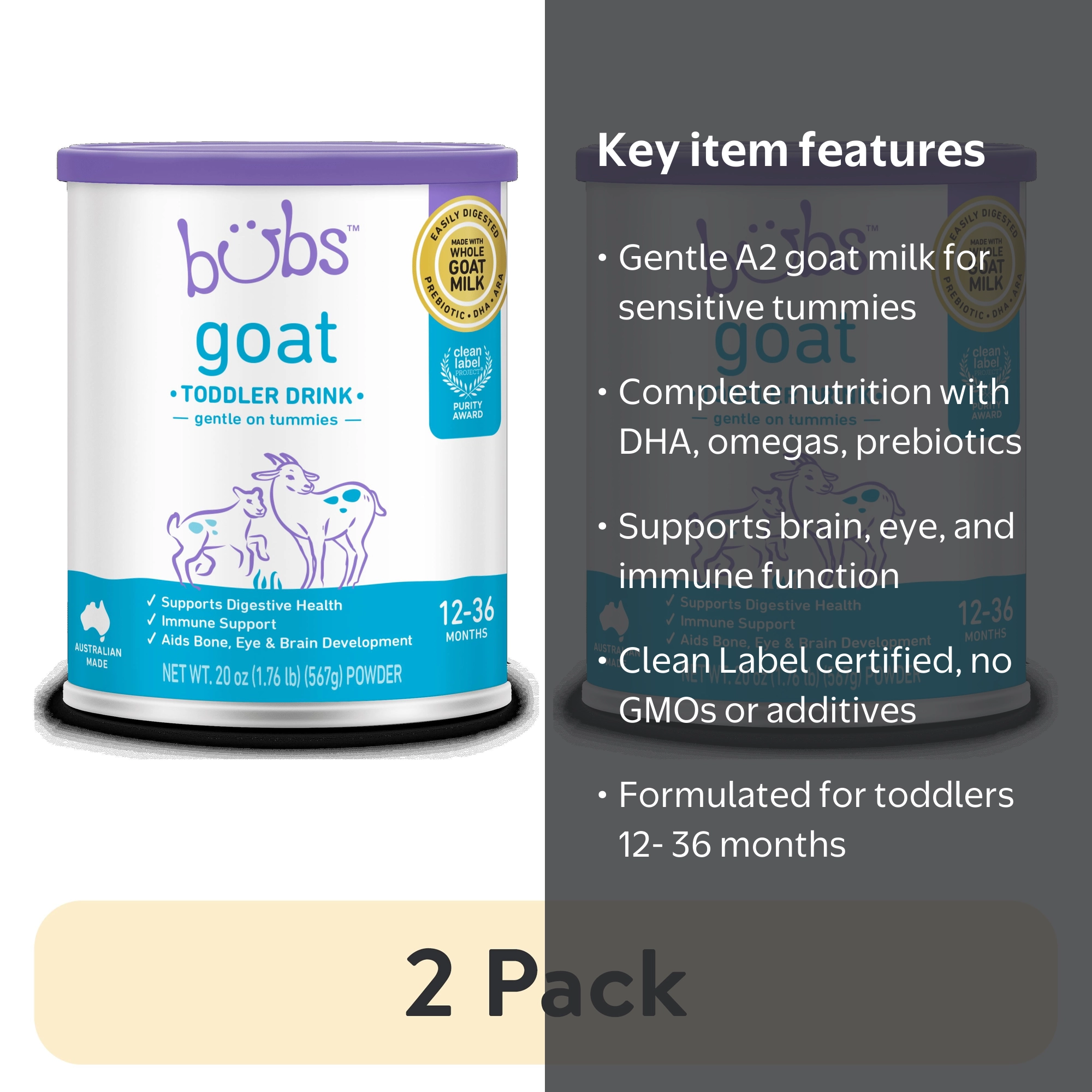 2 pack) Bubs Goat Milk Toddler Nutritional Drink Powder (Babies 12