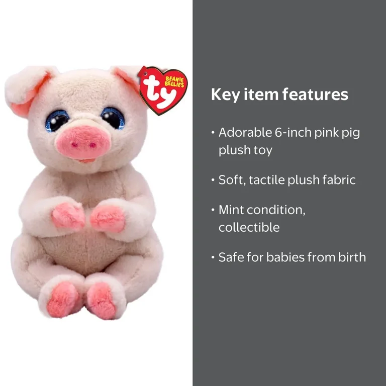 Ty, Beanie Babies, Penelope Pig Pink Belly, Plush Stuffed Animal