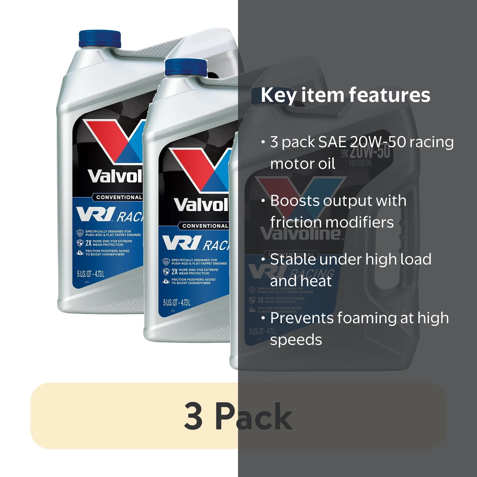 3 pack) Valvoline VR1 Racing Motor Oil SAE 20W-50 - Walmart.com