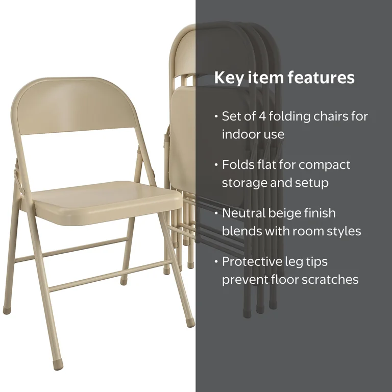Mainstays All-Steel Metal Folding Chair, Beige, Set of 4 - Walmart.com