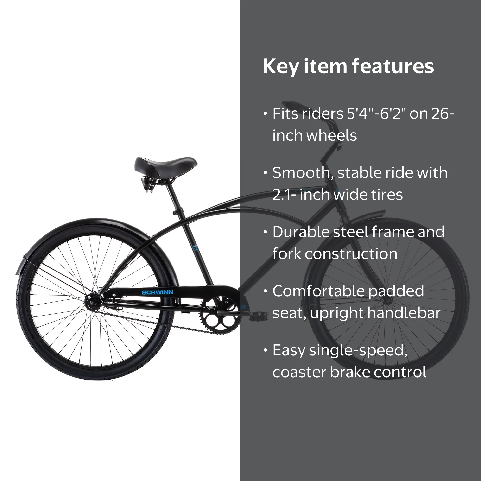 Schwinn Huron 1 Cruiser Bike, 26 Inch Wheels, Single-Speed, Retro