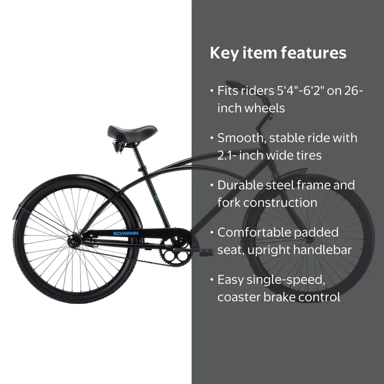 Schwinn Huron 1 Cruiser Bike, 26 Inch Wheels, Single-Speed, Retro
