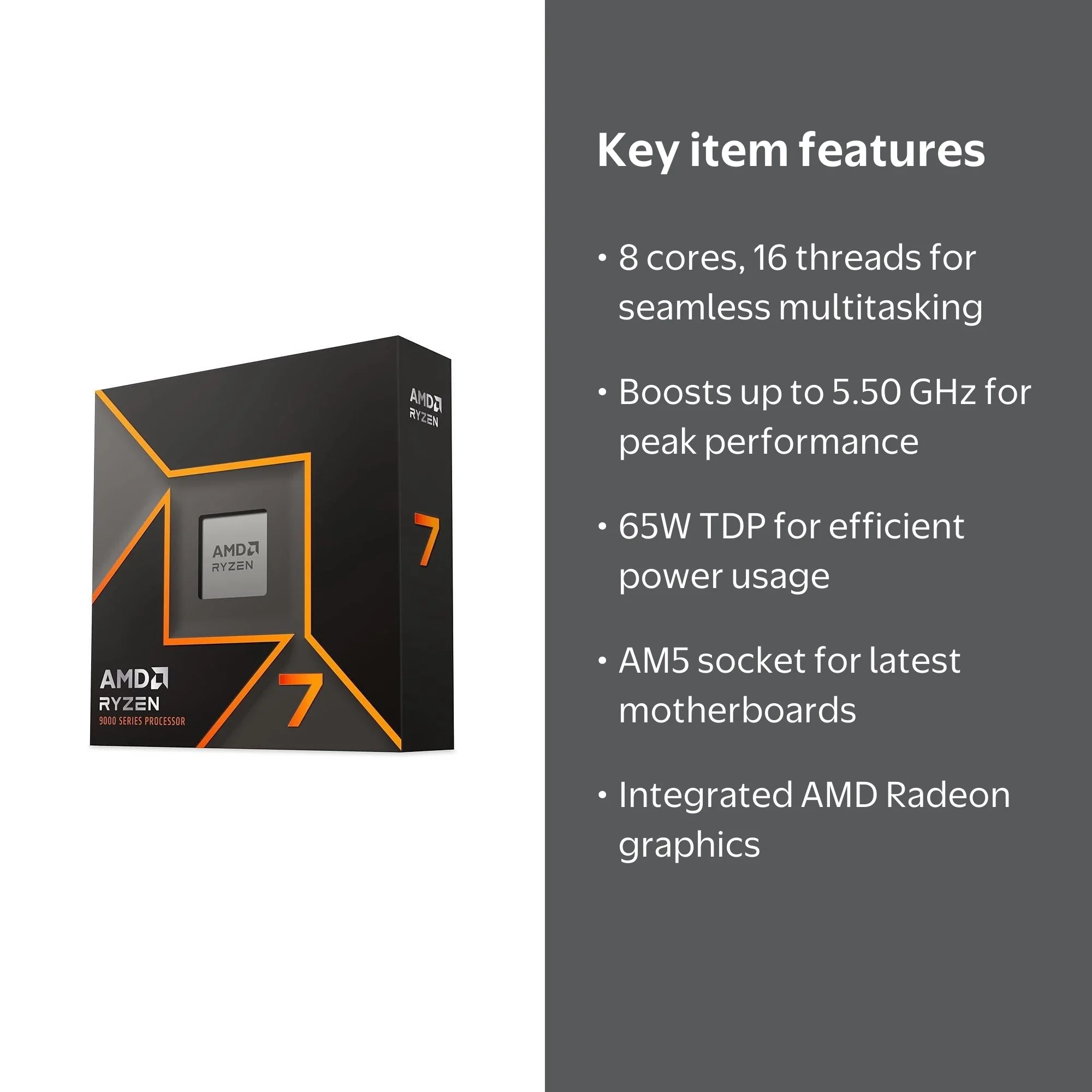 AMD Ryzen 7 9700X Desktop Processor, 8-Core 16-Thread, Up to 5.50