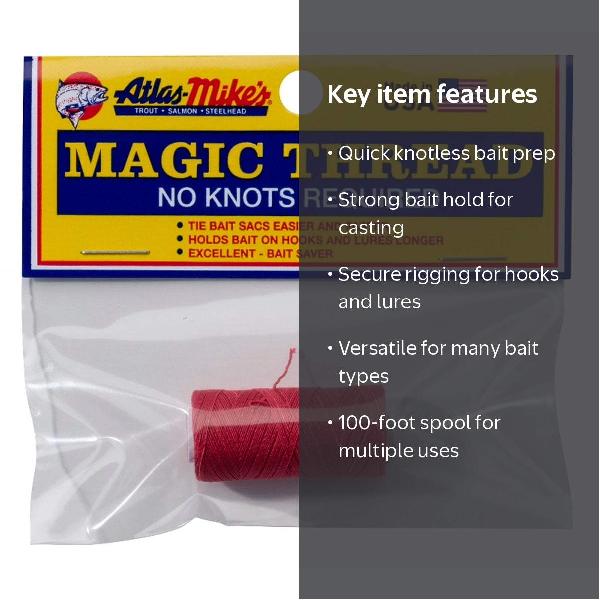 Atlas-Mike's, Magic Thread, 100 ft, Red for Bait Sac Securing