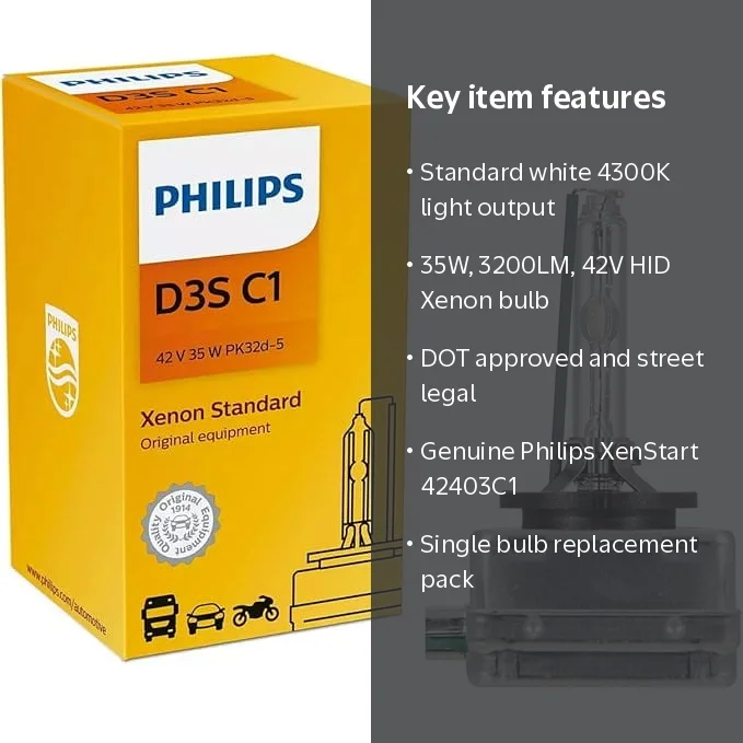 Philips, D3S, 4300K OEM Xenon Bulb, 35W, DOT approved - Walmart.com
