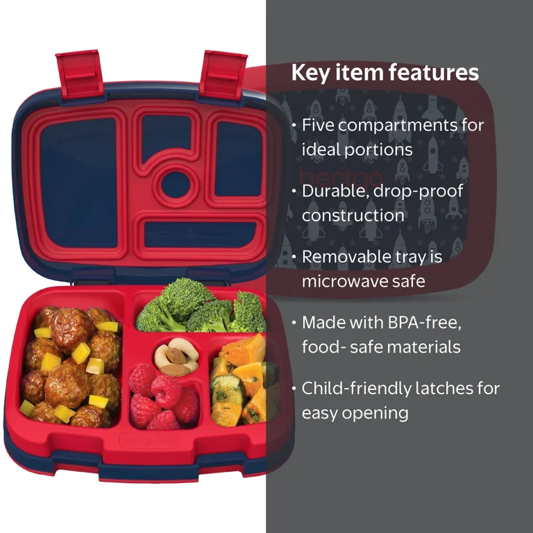 Bentgo Kids 5-Compartment Lunch Box, Dishwasher Safe, Rocket