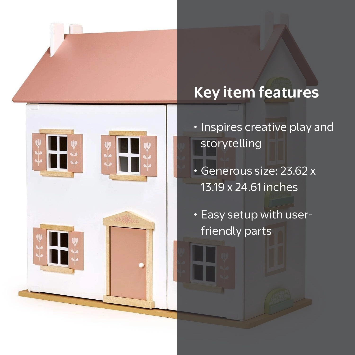 Mentari, Clover Dolls House, Large Doll House with 6 Rooms, Pink
