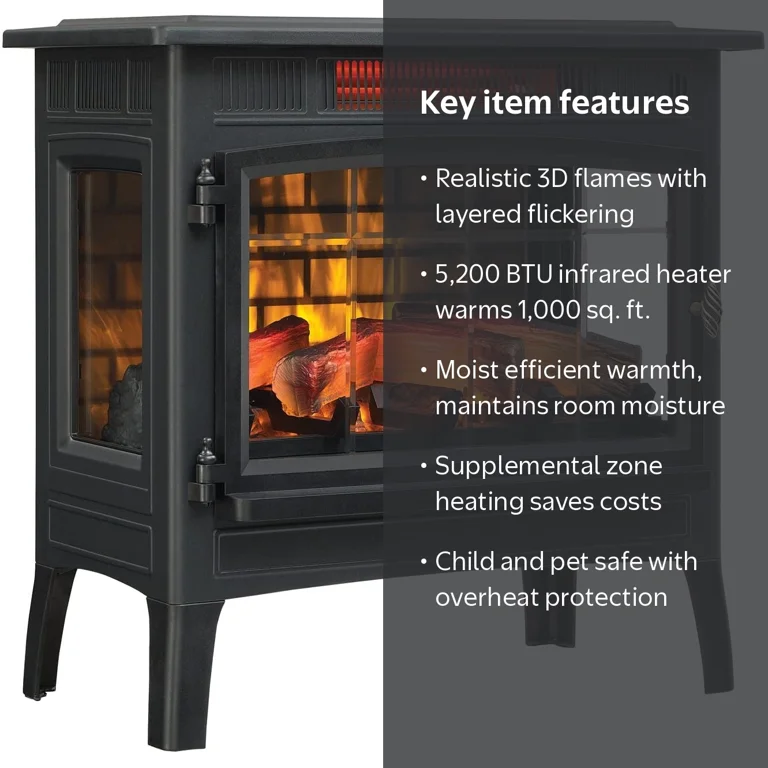 Duraflame 3D Black Infrared Electric Fireplace Stove with Remote