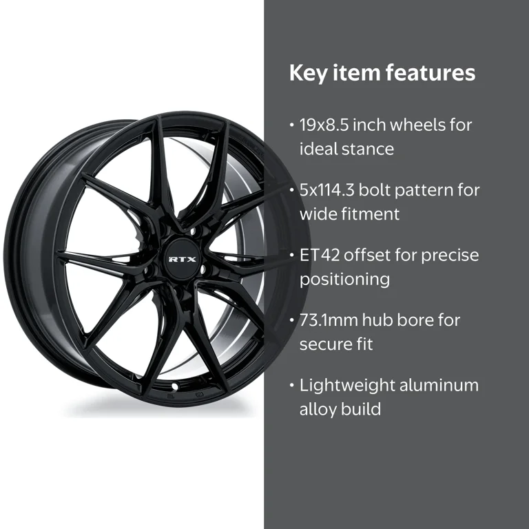 RTX Slick 19x8.5 5x114.3 ET42 CB73.1 Gloss Black Wheel - Walmart.com